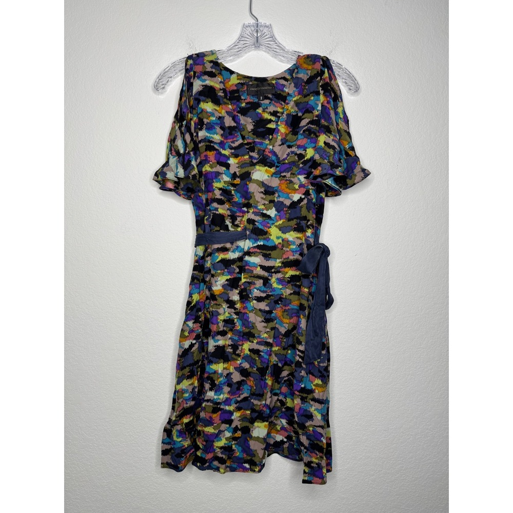 Corey Lynn Calter Silk Abstract Print Cold‎ Shoulder Dress Multicolor Size 2